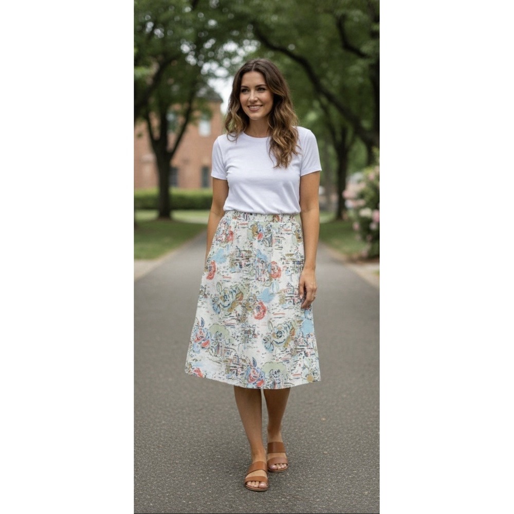 Jordan Blue Label‎ Linen Floral A-Line Midi Skirt Women's XL Colorful Resort